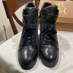 ASN genuine black leather wedge sneakers